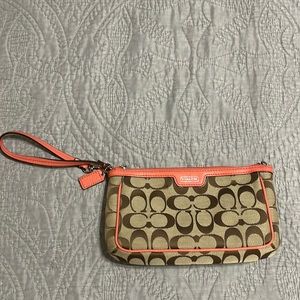 Coach Brown and Pink Wristlet Clutch